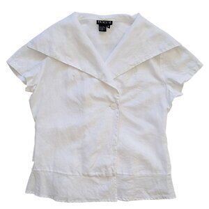 Tracy M. 100% Linen Short Sleeve Button Top Women's Size M Summer Blouse
